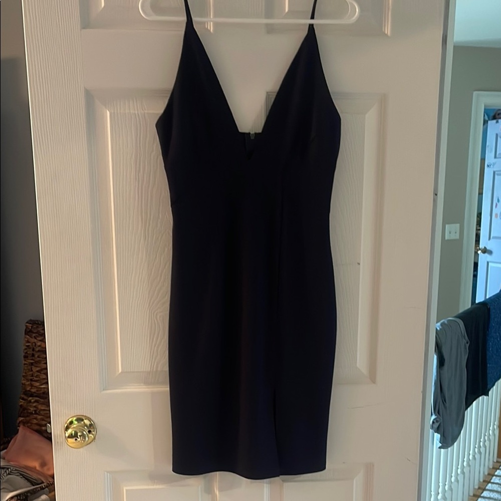 Elegant Navy Blue Spaghetti Strap Tight Dress perfect for formal occasions